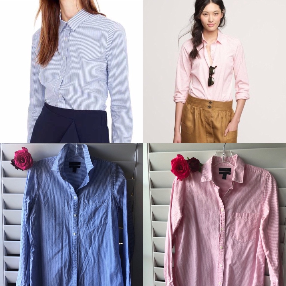 TWO J Crew Striped Boy Fit Shirts in Blue And Pink